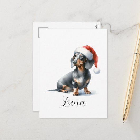 Kerst Zwart Dachshund Dog Pet Briefkaart (Voorkant / Achterkant in situ)