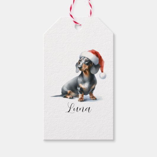Kerst Zwart Dachshund Dog Pet Cadeaulabel (Voorkant)