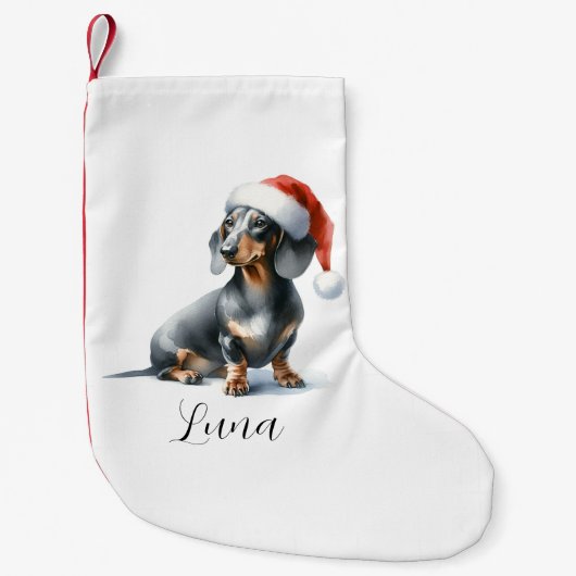 Kerst Zwart Dachshund Dog Pet Kleine Kerstsok (Voorkant)