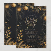 Kerst Zwart en Goud Elegant Feest Kaart (Voorkant / Achterkant)