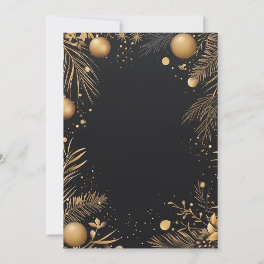 Kerst Zwart en Goud Elegant Feest Kaart (Achterkant)