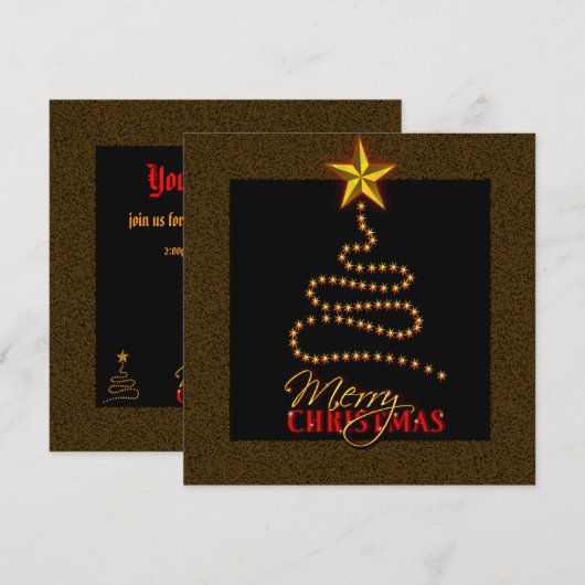 Kerst Zwart en Goud Party Uitnodiging (Voorkant / Achterkant)