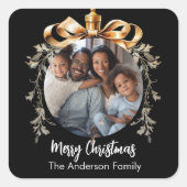 Kerst zwart goud bauble familiefoto vierkante sticker (Voorkant)