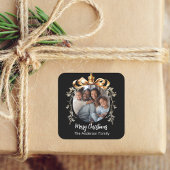 Kerst zwart goud bauble familiefoto vierkante sticker