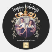 Kerst Zwart Goud Bauble Team Foto logo Ronde Sticker (Voorkant)