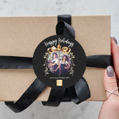 Kerst Zwart Goud Bauble Team Foto logo Ronde Sticker