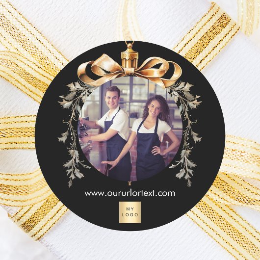 Kerst Zwart Goud Bauble Team Foto logo Ronde Sticker