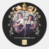 Kerst Zwart Goud Bauble Team Foto logo Ronde Sticker (Voorkant)