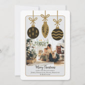 Kerst Zwart Goud Baubles Fotosjabloon Feestdagenkaart (Voorkant)