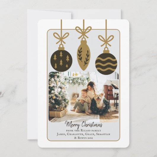 Kerst Zwart Goud Baubles Fotosjabloon Feestdagenkaart (Voorkant)