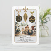 Kerst Zwart Goud Baubles Fotosjabloon Feestdagenkaart (Staand voorkant)
