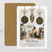 Kerst Zwart Goud Baubles Fotosjabloon Feestdagenkaart (Voorkant / Achterkant)