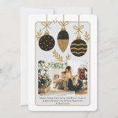 Kerst Zwart Goud Baubles Fotosjabloon Feestdagenkaart (Voorkant)
