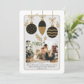 Kerst Zwart Goud Baubles Fotosjabloon Feestdagenkaart (Staand voorkant)