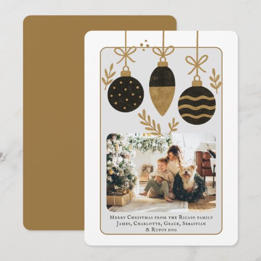 Kerst Zwart Goud Baubles Fotosjabloon Feestdagenkaart (Voorkant / Achterkant)