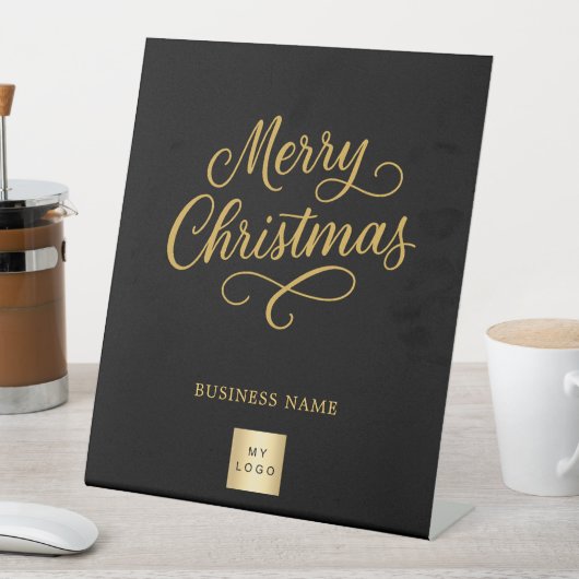 Kerst zwart goud business logo reclamebord met voetstuk (Insitu)