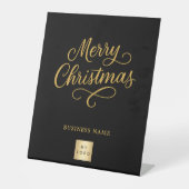 Kerst zwart goud business logo reclamebord met voetstuk (Voorkant)