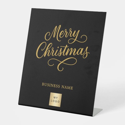 Kerst zwart goud business logo reclamebord met voetstuk (Voorkant)