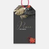 Kerst Zwart Goud Crimson Tropisch gebladerte Cadeaulabel (Achterkant)