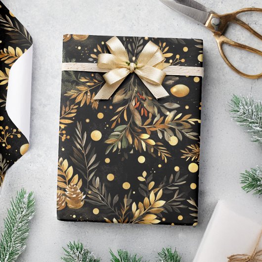 Kerst Zwart Goud Moody Elegant Feestelijke Gift Cadeaupapier