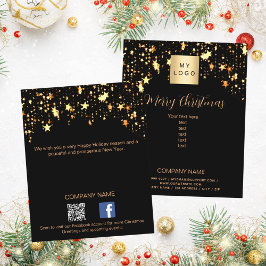 Kerst zwart goud sterren business QR Facebook Flyer