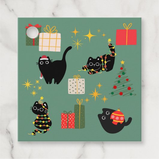 Kerst Zwart Kat Geschenk Bedankjes Labels (Voorkant)