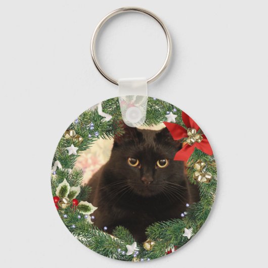 Kerst Zwart Kat Sleutelhanger (Voorkant)