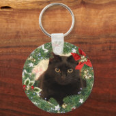 Kerst Zwart Kat Sleutelhanger (Voorkant)