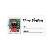 Kerst Zwart Kat Stempel Sticker Label (Voorkant)