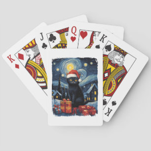 Kerst Zwart Kat Sterrennacht Van Gogh Retro Ca Pokerkaarten