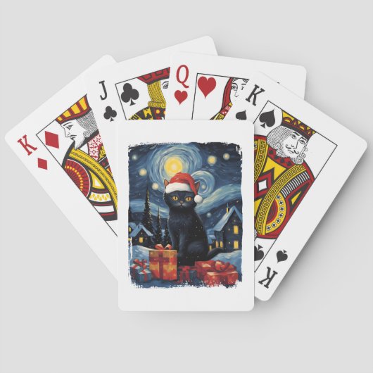 Kerst Zwart Kat Sterrennacht Van Gogh Retro Ca Pokerkaarten (Achterkant)