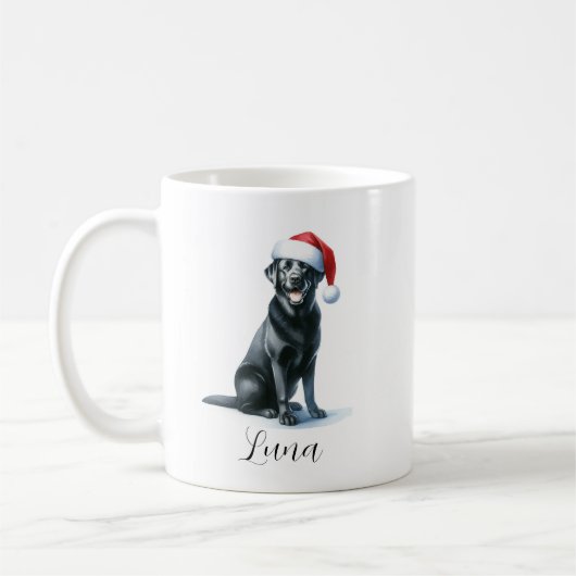 Kerst Zwart Lab Dog in Santa Hat Coffee Mok (Links)