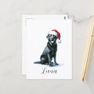 Kerst Zwart Labrador Dog in Santa Hat Briefkaart
