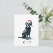 Kerst Zwart Labrador Dog in Santa Hat Briefkaart (Staand voorkant)