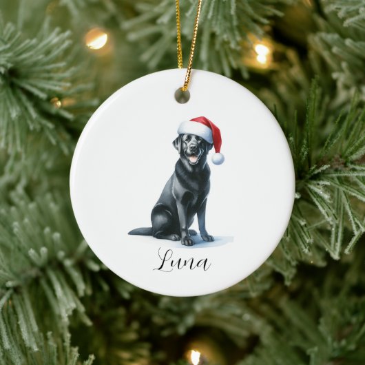 Kerst Zwart Labrador Dog in Santa Hat Ornament (Boom)
