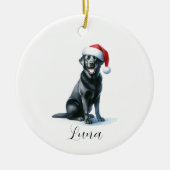 Kerst Zwart Labrador Dog in Santa Hat Ornament (Voorkant)