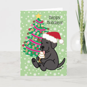 Kerst zwart labrador ijs likken feestdagen kaart