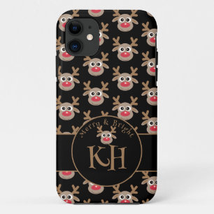 Kerst Zwart Monogram Schattige rendierpatroon Case-Mate iPhone Case