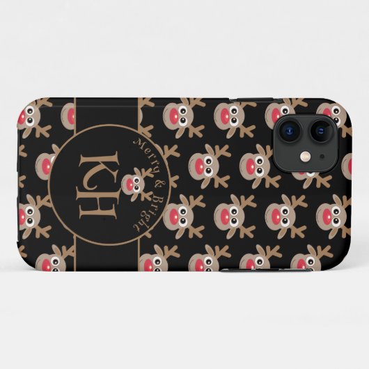 Kerst Zwart Monogram Schattige rendierpatroon Case-Mate iPhone Case (Achterkant (horizontaal))
