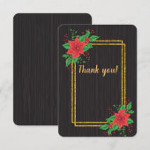 Kerst Zwart Poinsettia Goud Lijst bruiloft Bedankkaart (Voorkant / Achterkant)