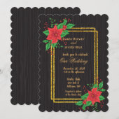 Kerst Zwart Poinsettia Goud Lijst bruiloft Kaart (Voorkant / Achterkant)