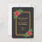 Kerst Zwart Poinsettia Goud Lijst bruiloft Save The Date (Voorkant)