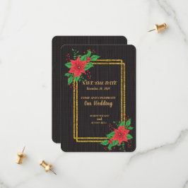 Kerst Zwart Poinsettia Goud Lijst bruiloft Save The Date