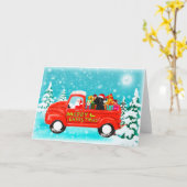 Kerst Zwart Poodle geschenken levering vrachtwagen Kaart (Gele Bloem)