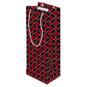Kerst zwart & rood geruit wijn cadeautas (Achterkant Gekanteld)