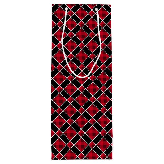 Kerst zwart & rood geruit wijn cadeautas (Achterkant)