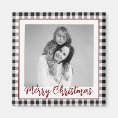 Kerst zwart-wit foto geplakt geruit magneet (Voorkant)