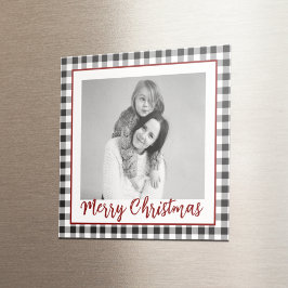 Kerst zwart-wit foto geplakt geruit magneet