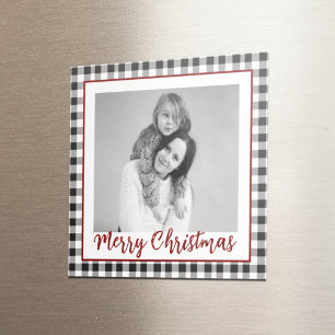 Kerst zwart-wit foto geplakt geruit magneet