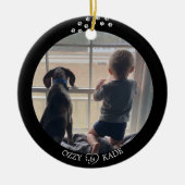 Kerst Zwart Wit Gepersonaliseerd Kind Pet Foto Keramisch Ornament (Voorkant)